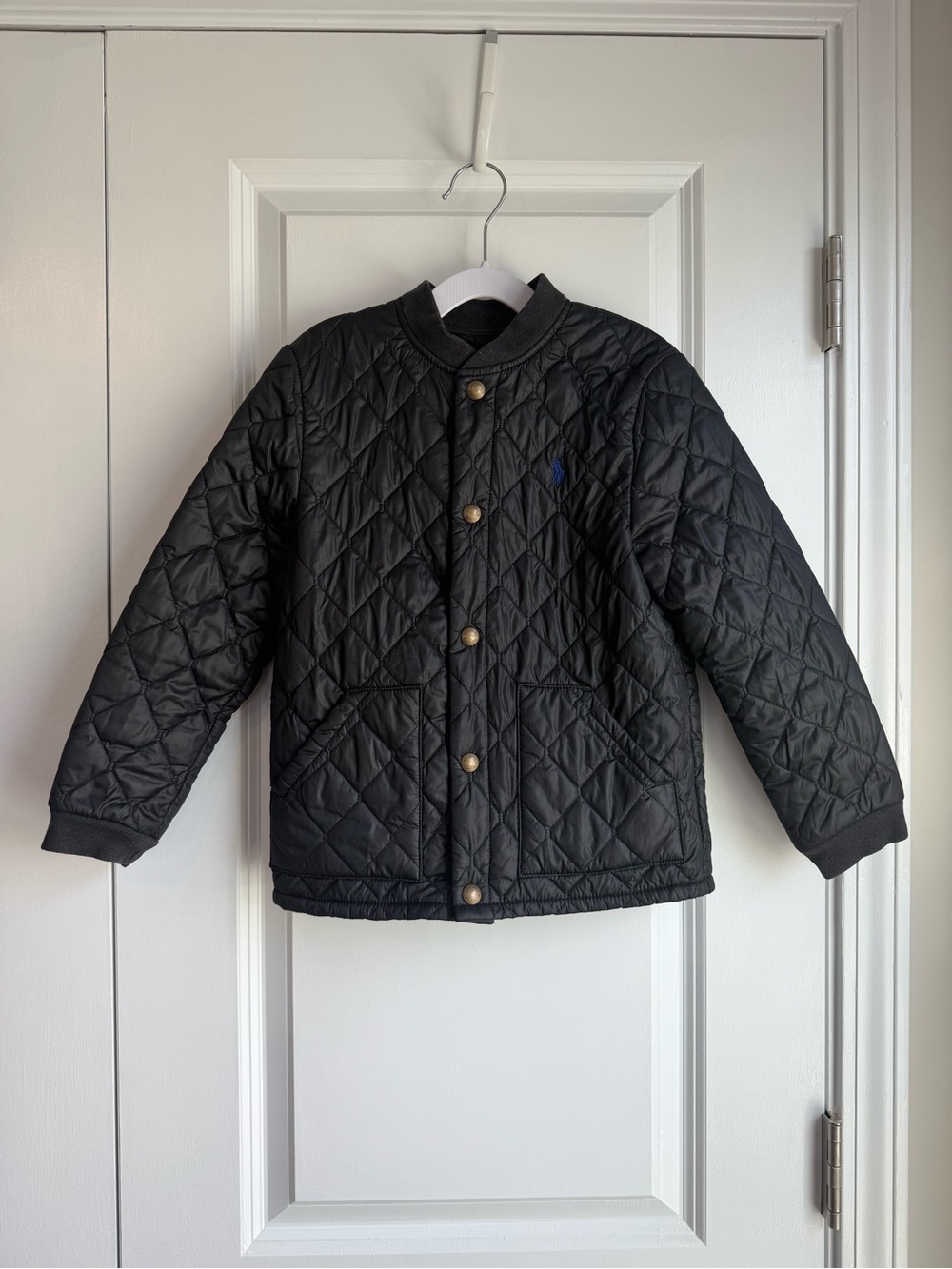 Polo Ralph Lauren Boys Black Quilted Jacket Blue Pony Size 7